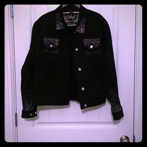 Vintage black denim rhinestone jacket